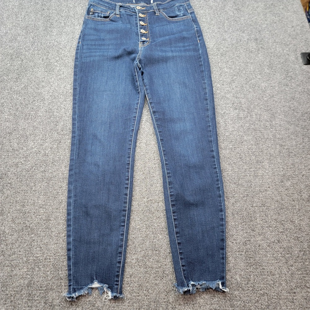 KanCan High Rise Skinny Jeans Medium Wash Button Fly Distressed Hem Size 11 29